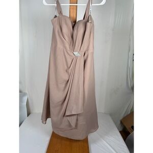 Mauve Taupe Chiffon Draped Rhinestone Cocktail Dress Tie Back Size 8